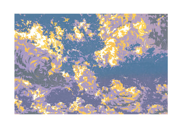 Estampe originale en linogravure couleur représentant des nuages.