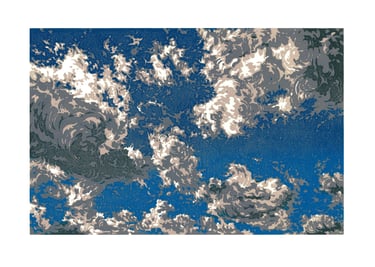 Estampe originale en linogravure couleur représentant des nuages.