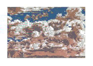 Estampe originale en linogravure couleur représentant des nuages.