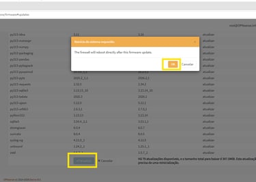 Tela final aplicando as atualizações de segurança do OPNsense