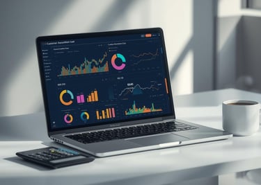 Customer acquisition cost dashboard on laptop screen