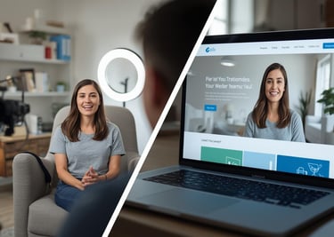 Customer recording video testimonial for business website