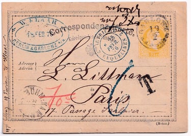 1876, carte postale de GABLONZ (Empire autrichien) pour PARIS.