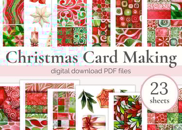 Printable Christmas card making sheets in red and green colors