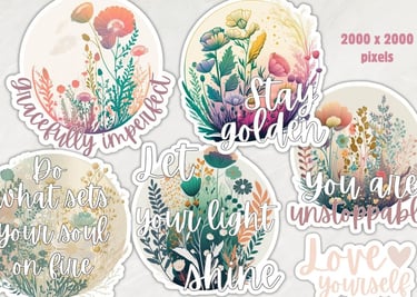 Digital Floral Boho Self Love Stickers - Motivational Stickers for Goodnotes and Cricut