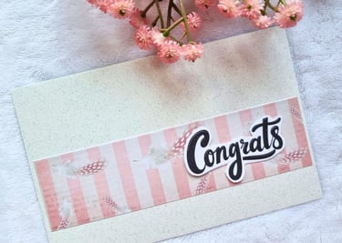 handmade greeting card in cream and pink colors, with "Congrats" sentiments on it