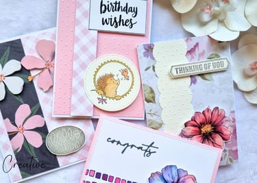 cheerful handmade cards on white surface