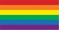 LGBTQ rainbow flag with horizontal stripes of red, orange, yellow, green, blue, and purple