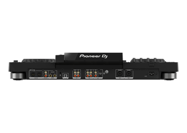 Vista trasera del sistema DJ todo en uno Pioneer DJ XDJ-RX3 con conexiones profesionales para alquiler de equipos DJ