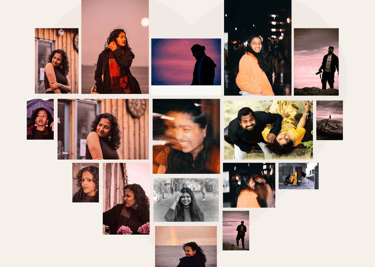 a heartfull collage of vibrant portraits
