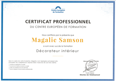 certif pro décorateur d'intérieur