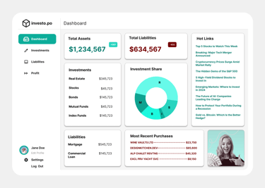 a dashboard design for an investment company
