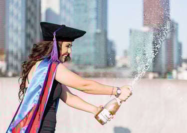 a graduate student in a graduation cap and gown