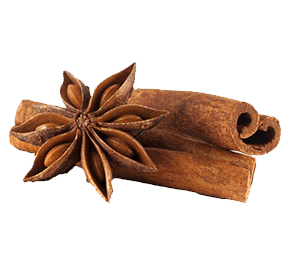 Dried whole star anise pods and cinnamon sticks aromatic spice arrangement on a white background.
