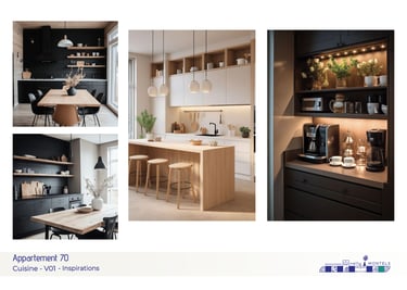 Planche inspiration cuisine bois blanche noire japandi