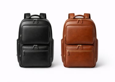 Leather travel backpacks with padded straps and front storage pockets
