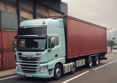 A large truck transporting goods on a highway under a clear blue sky.
