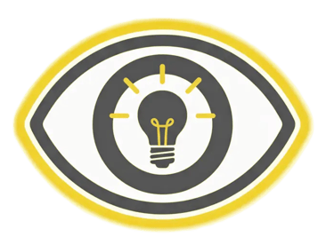 a yellow light bulb inside an eye