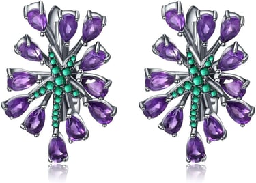 Natural Amethyst Green Nano Emerald Geometric Clustered Earrings