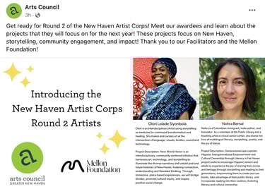 artist corps arts council greater new haven mellon foundation