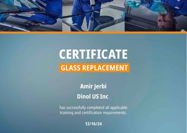 auto glass certificate
