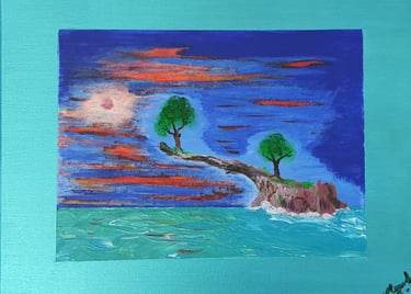 Réf : SUR240512. Coucher de soleil sur l'ile. 30x24cm. 80€.