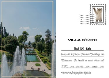 Cartolina dei giardini con l'acqua di Villa d'Este a Roma