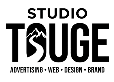 Studio Touge logo for advertising, web, design, and brand services with mountain and road graphics.