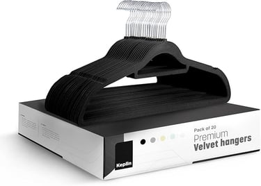 a black and white hangers with a hanger of clothes on it
