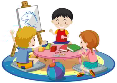 a group of children playing with a drawing on a table bluefish preschool balewadi