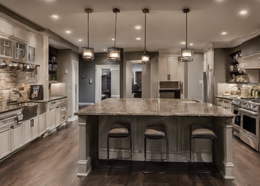 a high end open concept basement kitchen