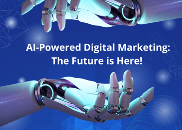A futuristic digital marketing concept with AI-powered analytics, chatbots, and automation enhanc