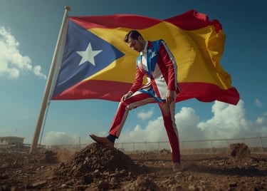 A Puerto Rican man wearing a Puerto Rican suit in Spain