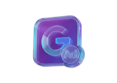 3D glass Google Ads icon representing our expert Google and Meta Ads agency services