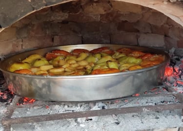 Stuffed Tomatoes & Peppers in the Woodoven by Sunset Drift tavern in Ksamil