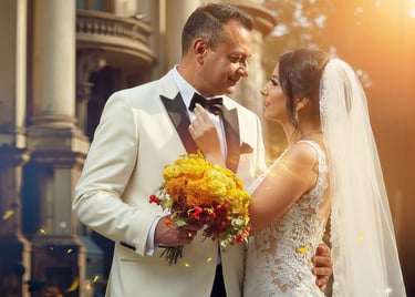 Novios bolivianos posando al aire libre. Boda de lujo en Bolivia., sesión de fotos