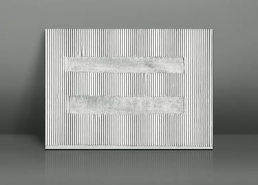 White textured canvas art with vertical ridges and two horizontal gray rectangles.