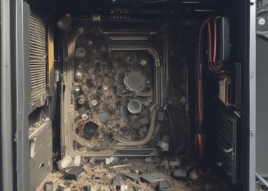 Display of various high-tech computer components arranged neatly on a black surface.