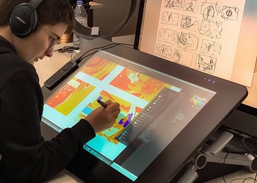 Photo illustratrice animation traditionnelle sur tablette cintiq 27 pouces FEVR Paris Aperol Spritz 