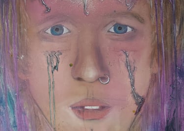 a painting of a man with piercings on his face