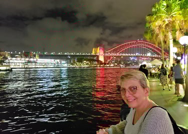 Lady Michelle enjoys Sydney Harbor at night
