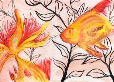 goldfish , orange yellow painting watercolour painting 