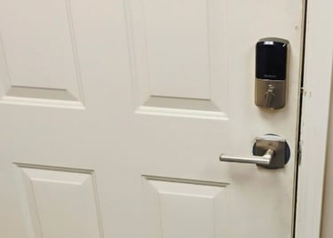 Commercial white door with access control security lock