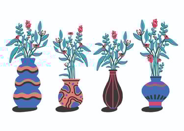 a group of vases with flowers in them