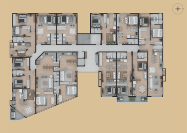 planta baixa terceiro pavimento prédio multifamiliar ORLA Laranjal na cidade de Pelotas. Construtora Valori Empreendimentos