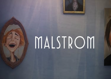 Stylized portraits on a blue wall with the Malstrom brand logo overlay.