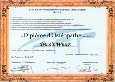 Diplôme d'Ostéopathe D.O. Toulon