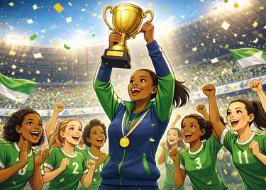 Treinador de futebol vencendo um campeonato importante.