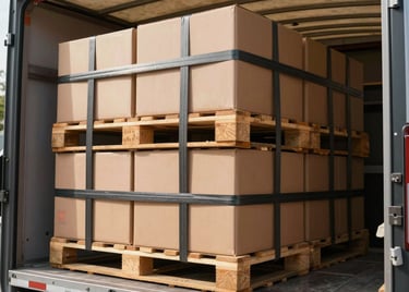Palletised goods loaded in canopy lorry