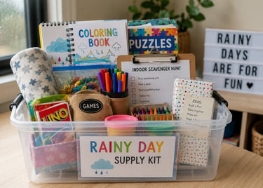 One of the best way sto get through rainy days with kids is to have a rainy day supply kit. 